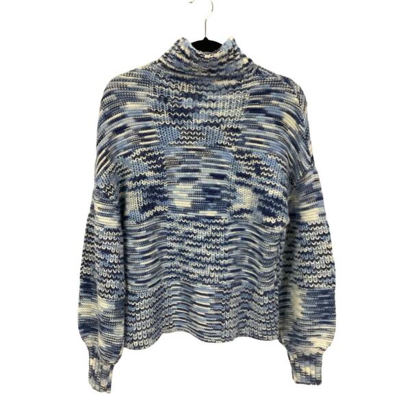 Staud Benny Sweater In Dusk Size Small Turtleneck Balloon Sleeves Blues White - Picture 9 of 13